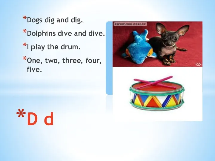 Dogs dig and dig. Dolphins dive and dive. I play