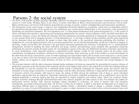 Parsons 2: the social system The limits of the pattern