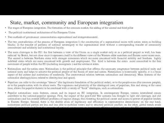 State, market, community and European integration The stages of European