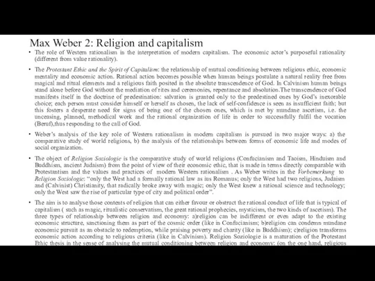 Max Weber 2: Religion and capitalism The role of Western