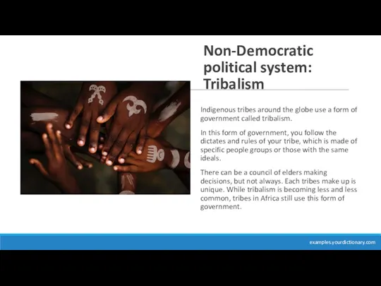 Non-Democratic political system: Tribalism Indigenous tribes around the globe use