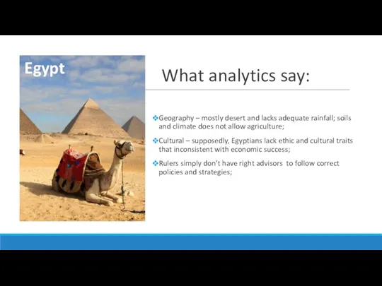 What analytics say: Geography – mostly desert and lacks adequate
