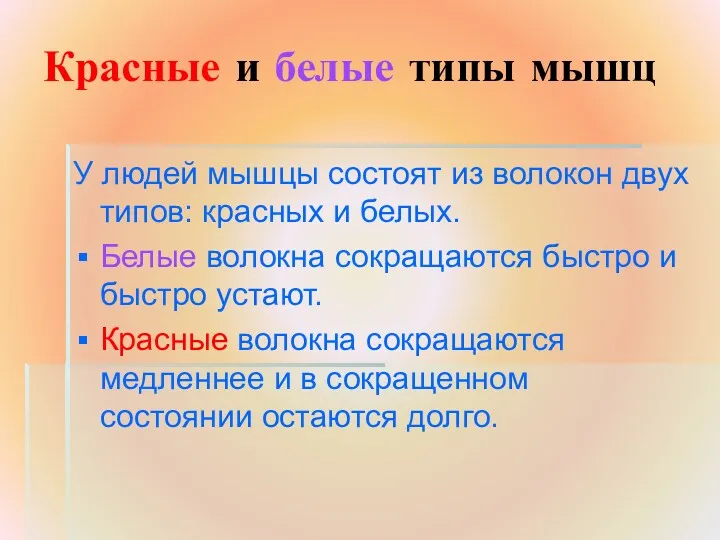 Красные и белые типы мышц У людей мышцы состоят из