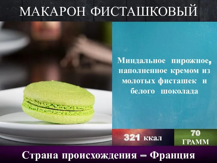 МАКАРОН ФИСТАШКОВЫЙ Страна происхождения – Франция