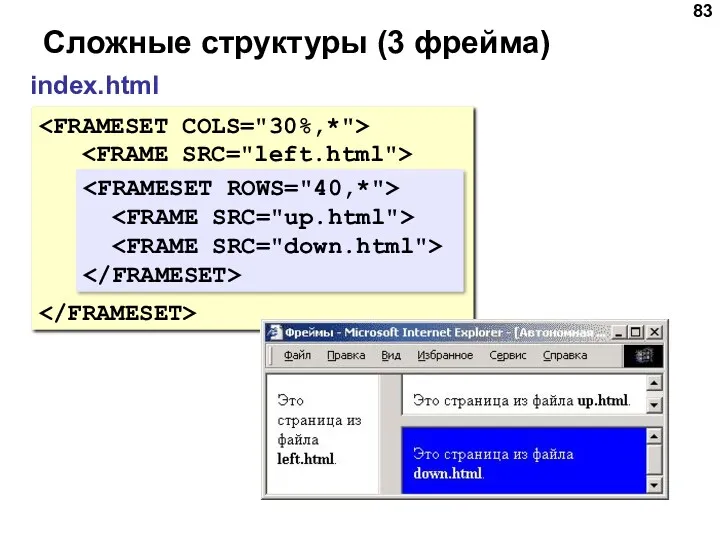 Сложные структуры (3 фрейма) index.html