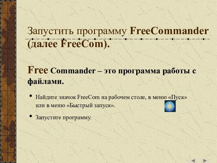Запустить программу FreeCommander (далее FreeCom). Free Commander – это программа работы с файлами.