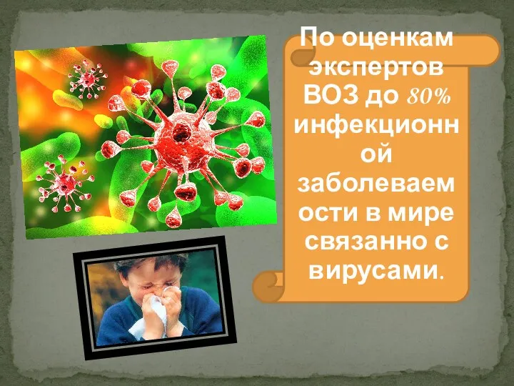 По оценкам экспертов ВОЗ до 80% инфекционной заболеваемости в мире связанно с вирусами.