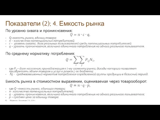 Показатели (2); 4. Емкость рынка Маркетинг. Полынская Г.А., 2014 г.