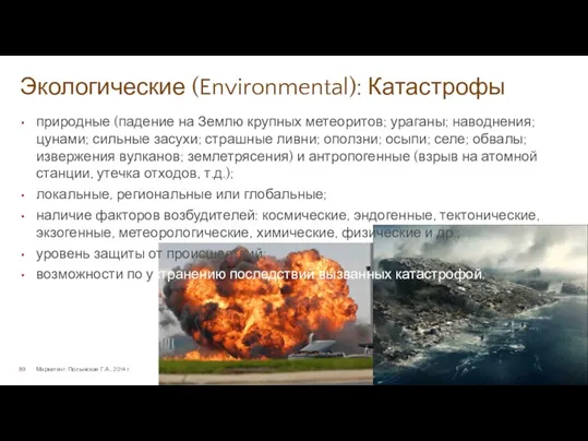 Экологические (Environmental): Катастрофы Маркетинг. Полынская Г.А., 2014 г. природные (падение