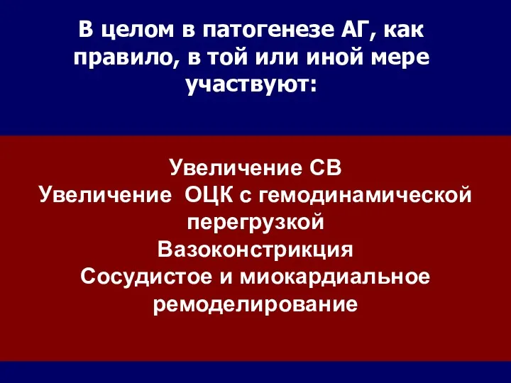 В целом в патогенезе АГ, как правило, в той или