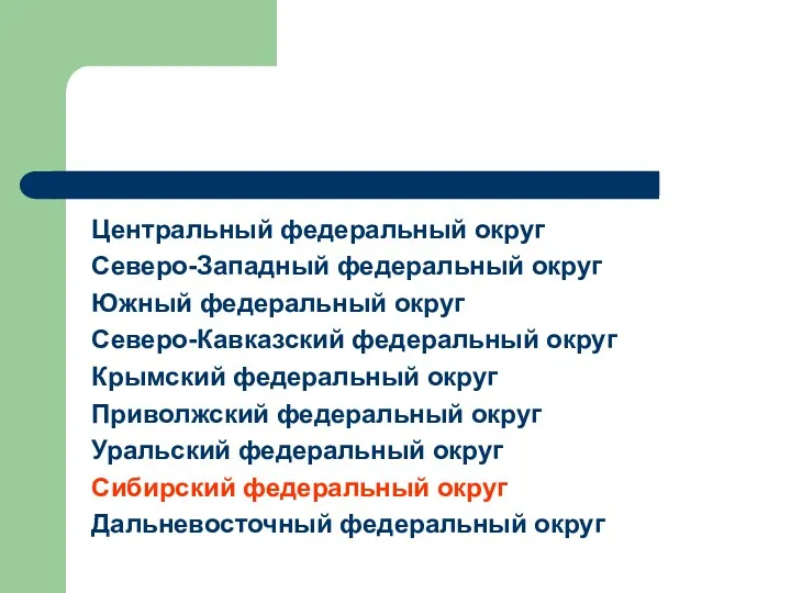 Центральный федеральный округ Северо-Западный федеральный округ Южный федеральный округ Северо-Кавказский