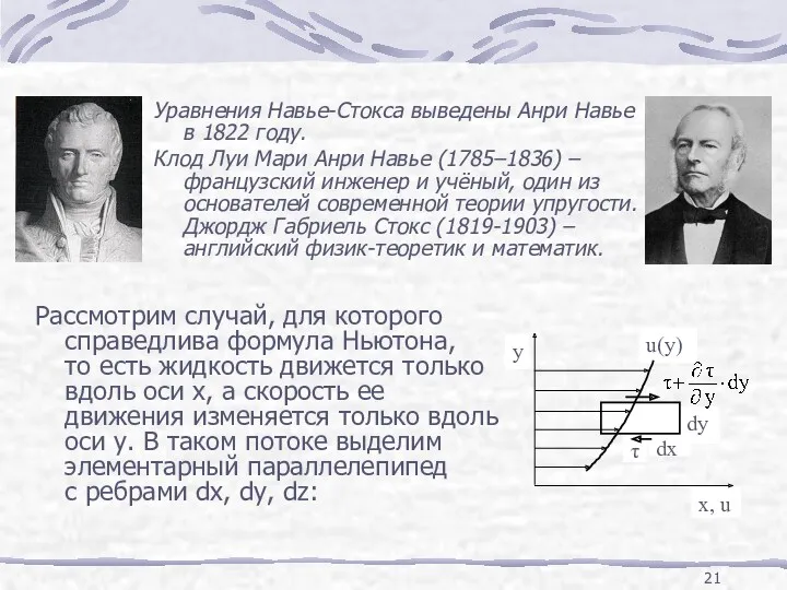 Уравнения Навье-Стокса выведены Анри Навье в 1822 году. Клод Луи