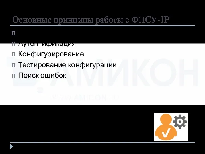 Основные принципы работы с ФПСУ-IP Интерфейс Аутентификация Конфигурирование Тестирование конфигурации Поиск ошибок