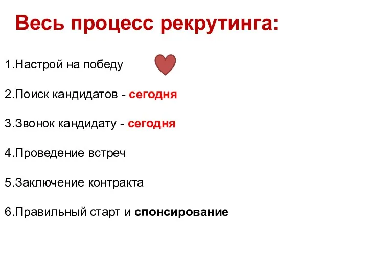 Весь процесс рекрутинга: Настрой на победу Поиск кандидатов - сегодня