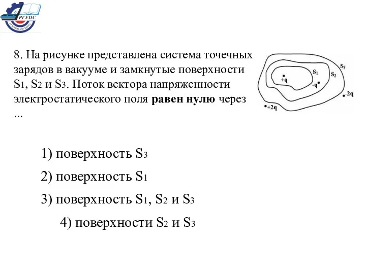 1) поверхность S3 2) поверхность S1 3) поверхность S1, S2