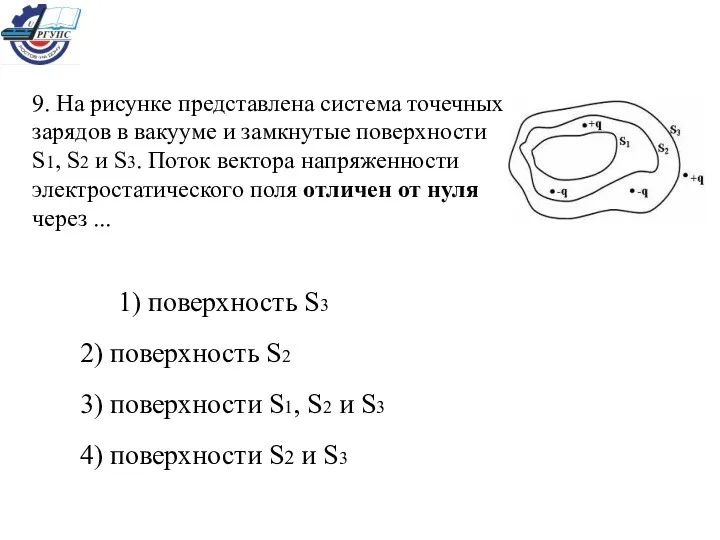 1) поверхность S3 2) поверхность S2 3) поверхности S1, S2 и S3 4)