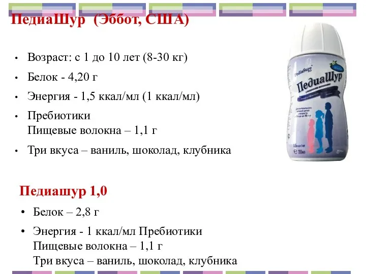 ПедиаШур (Эббот, США) Возраст: с 1 до 10 лет (8-30