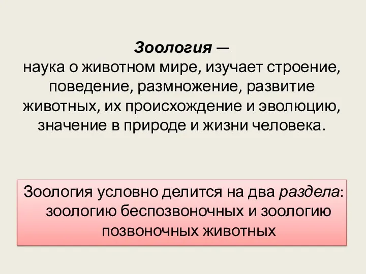 Зоология — наука о животном мире, изучает строение, поведение, размножение,