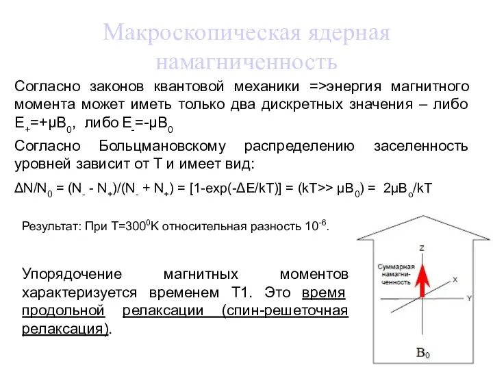 Макроскопическая ядерная намагниченность Результат: При T=3000K относительная разность 10-6. Согласно