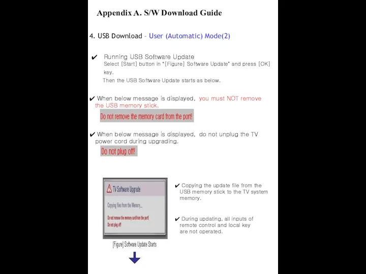 4. USB Download – User (Automatic) Mode(2) Running USB Software Update Select [Start]
