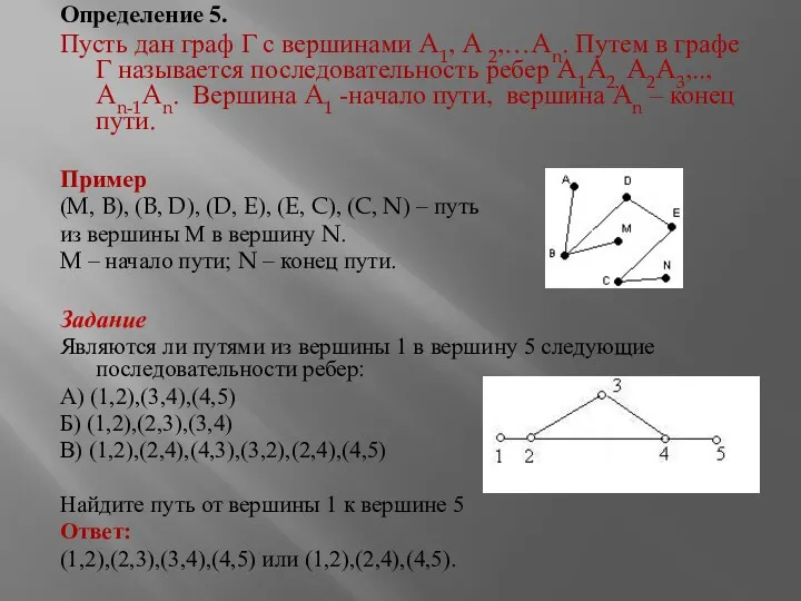 Определение 5. Пусть дан граф Г с вершинами A1, A