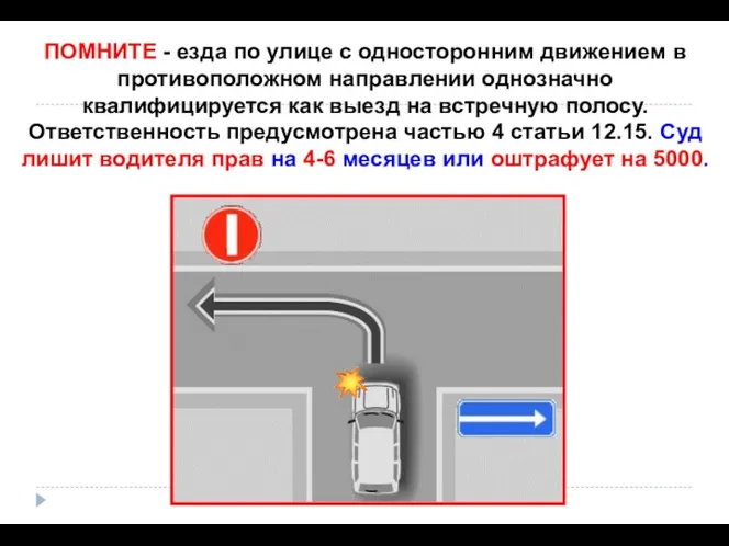 ПОМНИТЕ - езда по улице с односторонним движением в противоположном