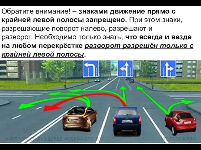 Обратите внимание! – знаками движение прямо с крайней левой полосы