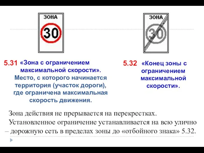 5.31 Зона действия не прерывается на перекрестках. Установленное ограничение устанавливается