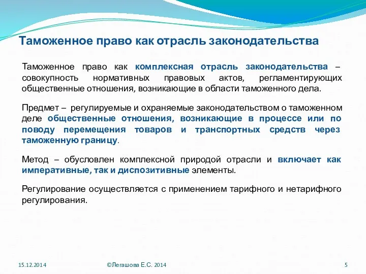 Таможенное право как отрасль законодательства Таможенное право как комплексная отрасль