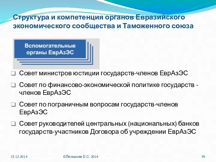 Структура и компетенция органов Евразийского экономического сообщества и Таможенного союза
