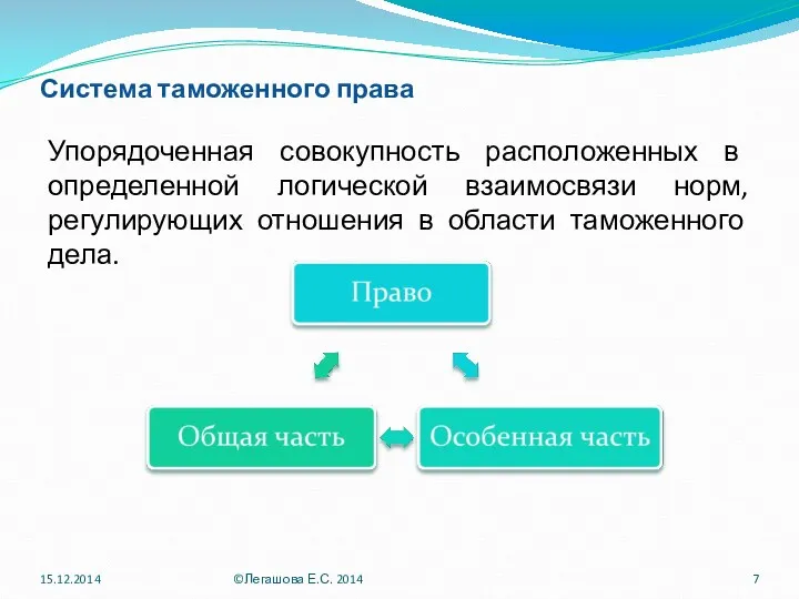 Система таможенного права Упорядоченная совокупность расположенных в определенной логической взаимосвязи