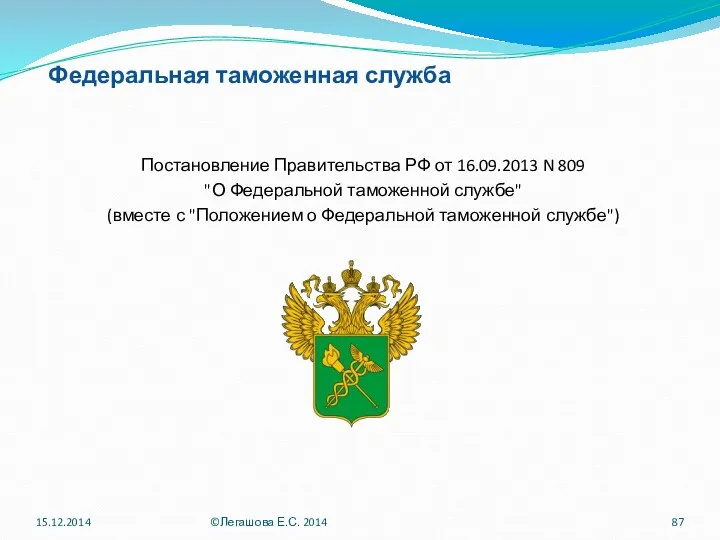 Федеральная таможенная служба Постановление Правительства РФ от 16.09.2013 N 809