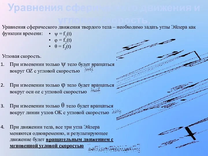 Уравнения сферического движения твердого тела – необходимо задать углы Эйлера