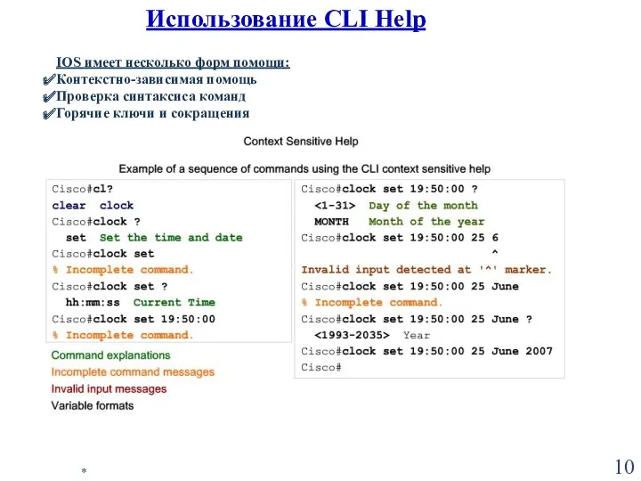 * Использование CLI Help IOS имеет несколько форм помощи: Контекстно-зависимая