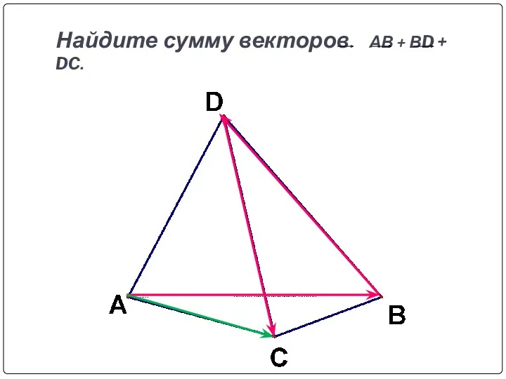 Найдите сумму векторов АВ + ВD + DC.