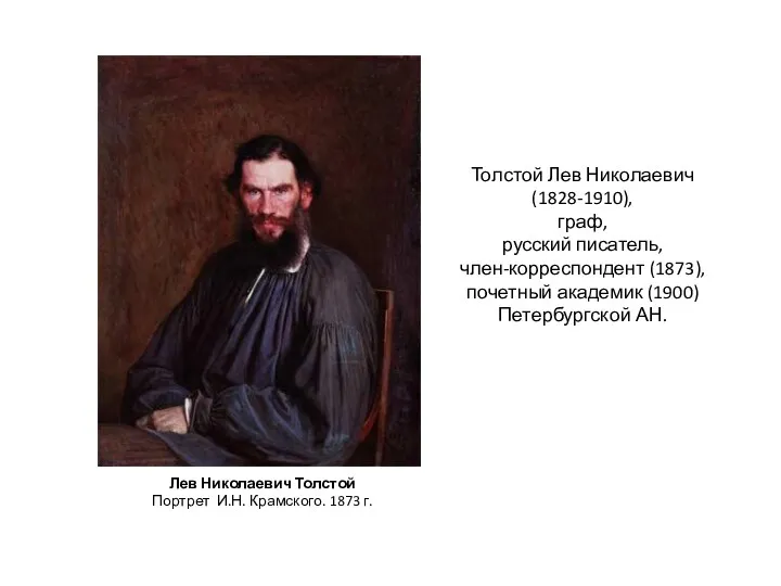 Толстой Лев Николаевич (1828-1910), граф, русский писатель, член-корреспондент (1873), почетный