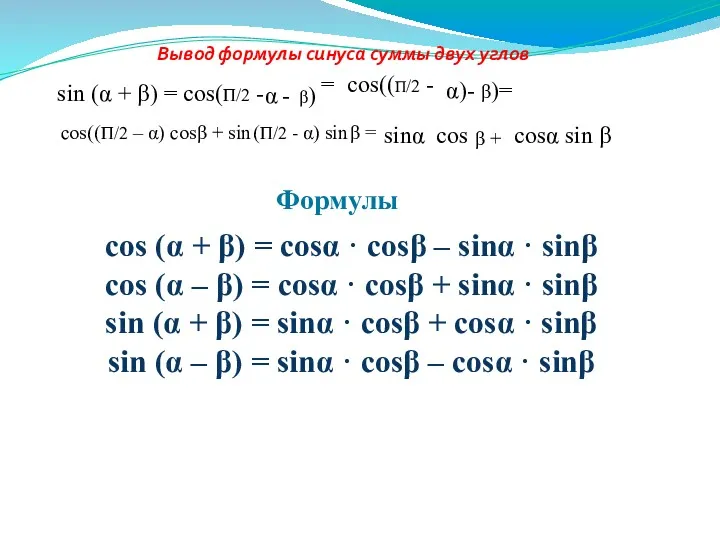 Вывод формулы синуса суммы двух углов sin (α + β)