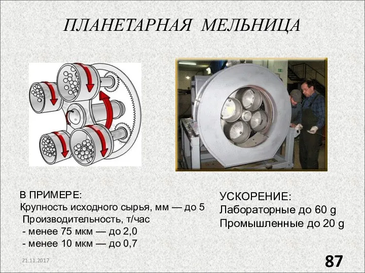 ПЛАНЕТАРНАЯ МЕЛЬНИЦА 21.11.2017 В ПРИМЕРЕ: Крупность исходного сырья, мм —