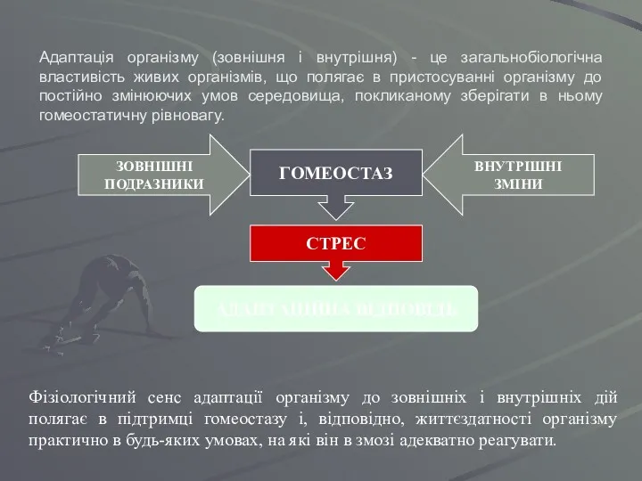 Адаптація організму (зовнішня і внутрішня) - це загальнобіологічна властивість живих