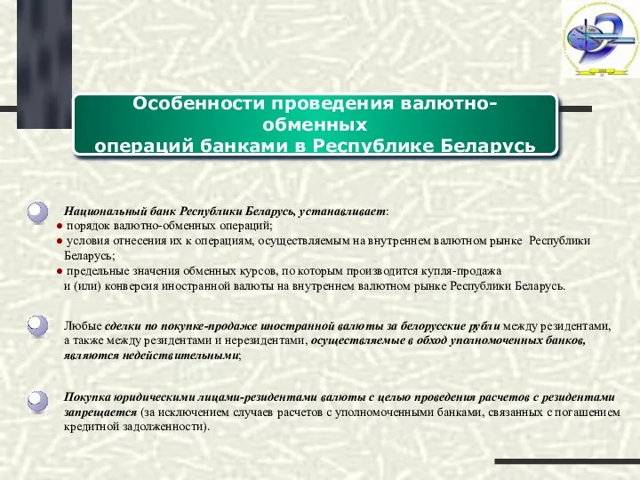 Особенности проведения валютно-обменных операций банками в Республике Беларусь Национальный банк