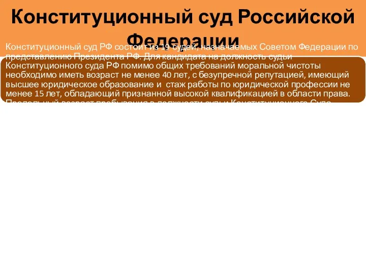 Конституционный суд Российской Федерации Конституционный суд РФ состоит из 19