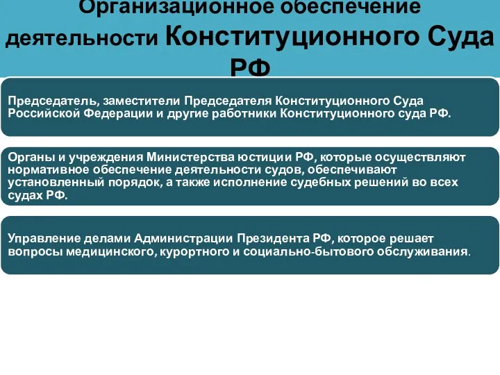 Организационное обеспечение деятельности Конституционного Суда РФ Председатель, заместители Председателя Конституционного