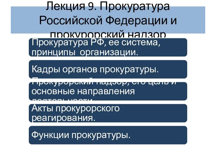 Лекция 9. Прокуратура Российской Федерации и прокурорский надзор Прокуратура РФ,