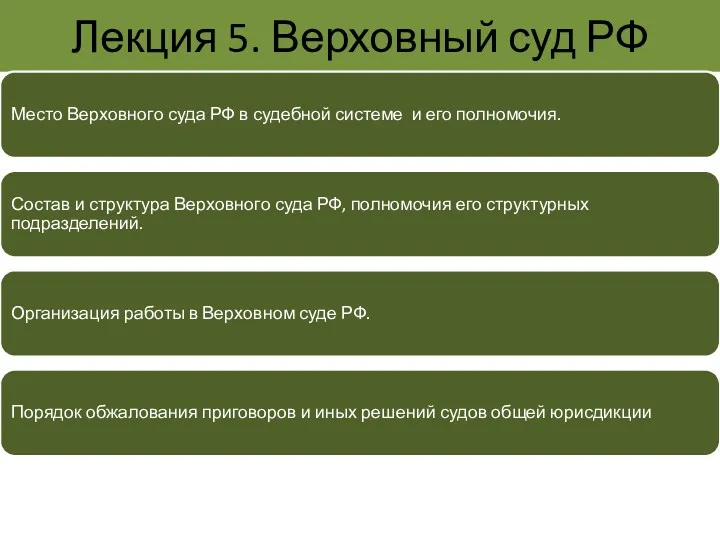 Лекция 5. Верховный суд РФ Место Верховного суда РФ в