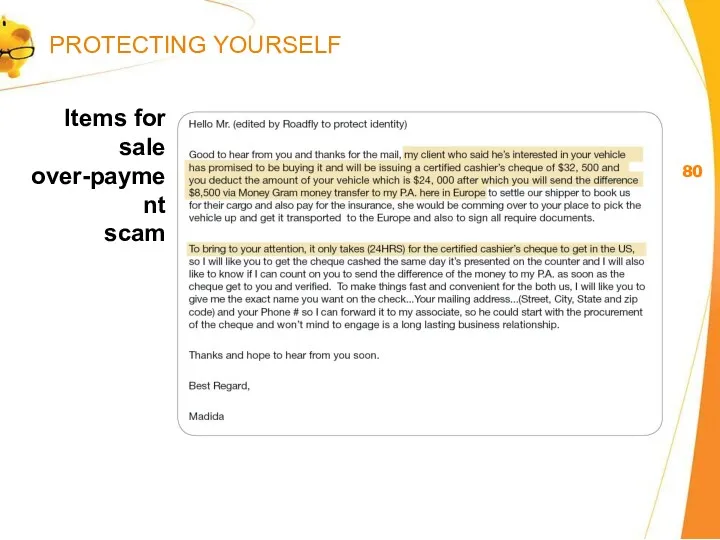 Items for sale over-payment scam PROTECTING YOURSELF
