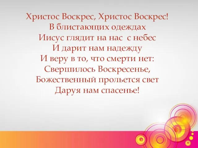 Христос Воскрес, Христос Воскрес! В блистающих одеждах Иисус глядит на