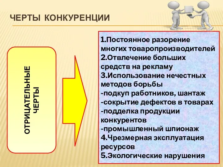 ЧЕРТЫ КОНКУРЕНЦИИ 1.Постоянное разорение многих товаропроизводителей 2.Отвлечение больших средств на