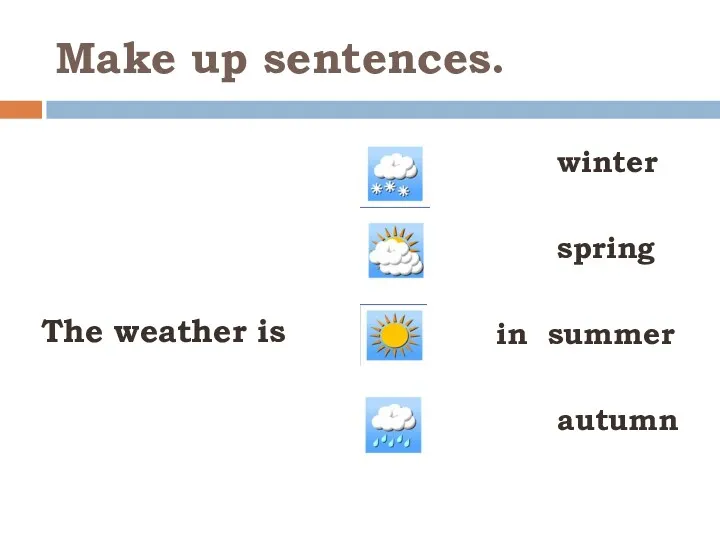 Make up sentences. The weather is winter spring in summer autumn