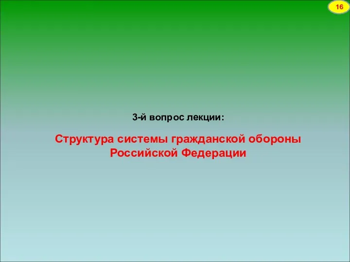 3-й вопрос лекции: Структура системы гражданской обороны Российской Федерации 16