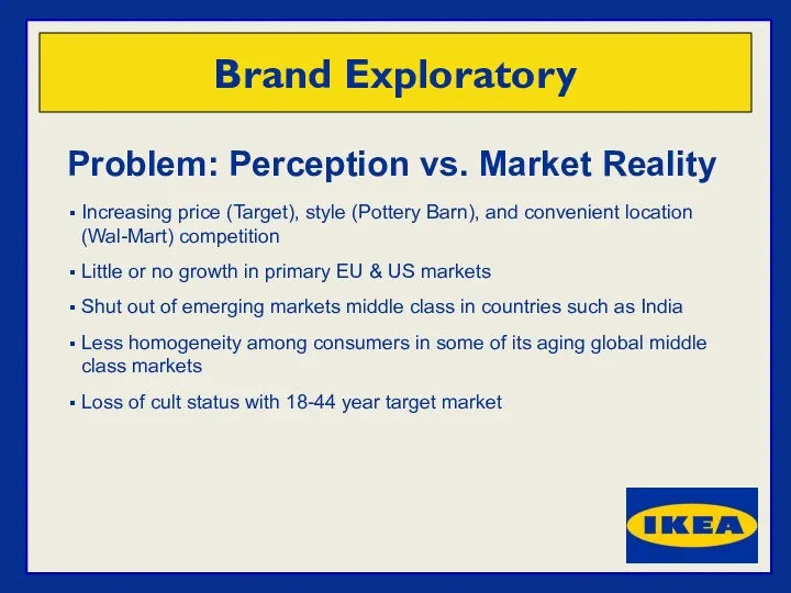 Problem: Perception vs. Market Reality Increasing price (Target), style (Pottery